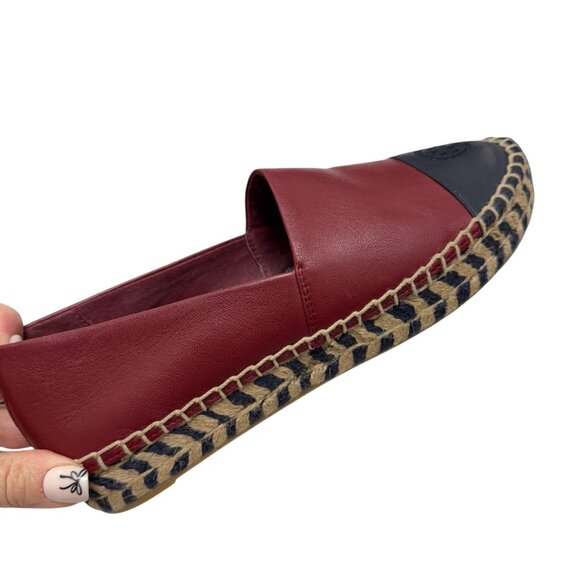 Tory Burch Color block LeatherEspadrille Flat Tuscan Wine Tory Navy Women's sz 7 - Picture 9 of 12